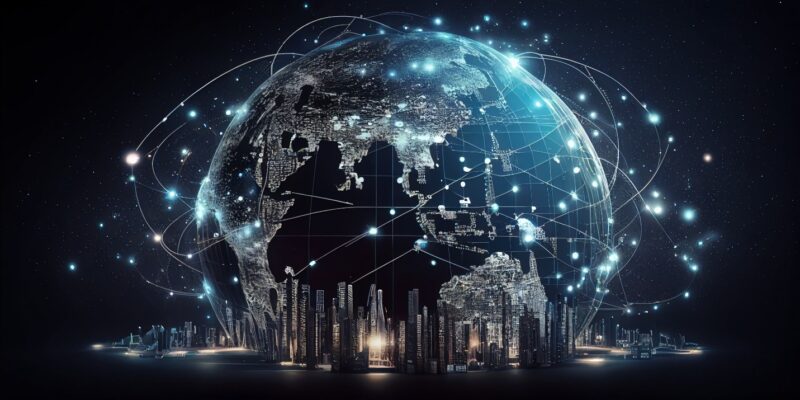Image depicting a global view of trade data transmission. 
